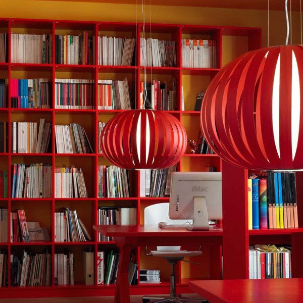 Poppy suspension lamp small in in red in an accomodation example - not available for USA, Canada & Australia