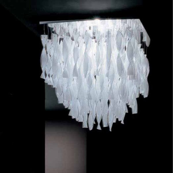 A white Aura PL GR ceiling light with polished steel